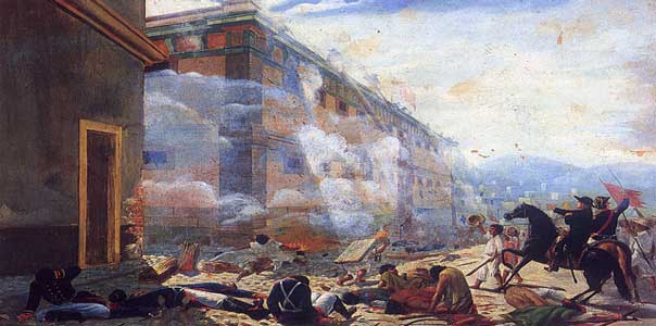 Combate de la Alhóndiga de Granaditas en Guanajuato el 28 de septiembre de 1810. | Óleo: José Díaz del Castillo (1910).