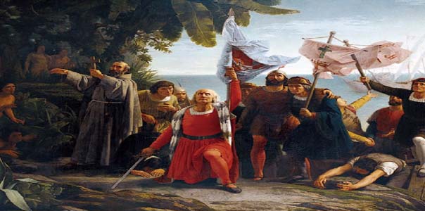 Primer desembarco de Cristóbal Colón en América | Óleo de Dióscoro Teófilo Puebla Tolín (1862).