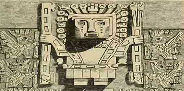 Dios llorón (Dios de las varas o de los báculos) | Fuente: Perú; Incidentes de viajes y exploración en la tierra de los incas de Ephraim George Squier (1877).