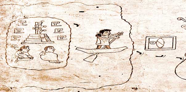Los mexicas parten de Aztlán | Ilustración del Códice Boturini (Tira de la Peregrinación), creado por una mano azteca desconocida (siglo XVI).