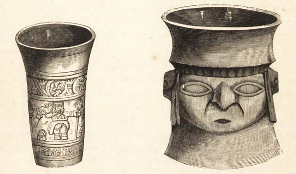 Orfebrería Chimú: Imagen izquierda: Jarrón de oro chimú, imagen derecha: Jarrón de plata chimú