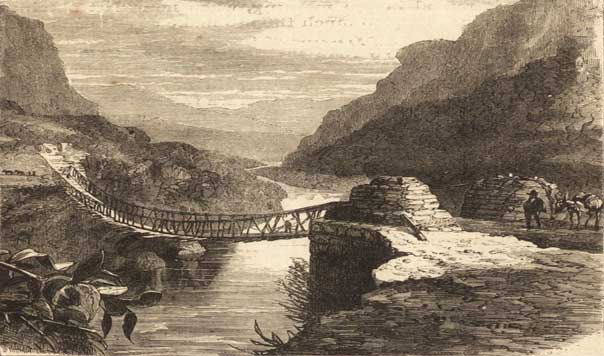 Puente colgante inca sobre el río Pampas (Apurímac).